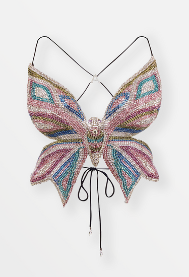 Area NYC Crystal Butterfly Top in colorful crystals - front view