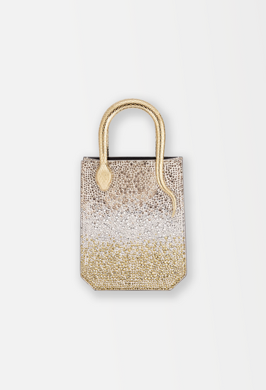 BVLGARI mini bag in champaigne and silver crystal with gold serpentine strap - front view