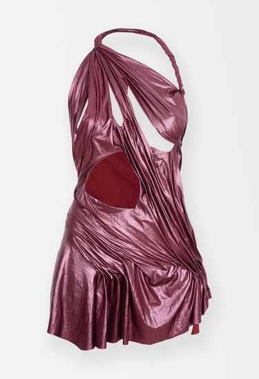 Di Petsa melted mini dress in burgundy metal effect fabric - front view
