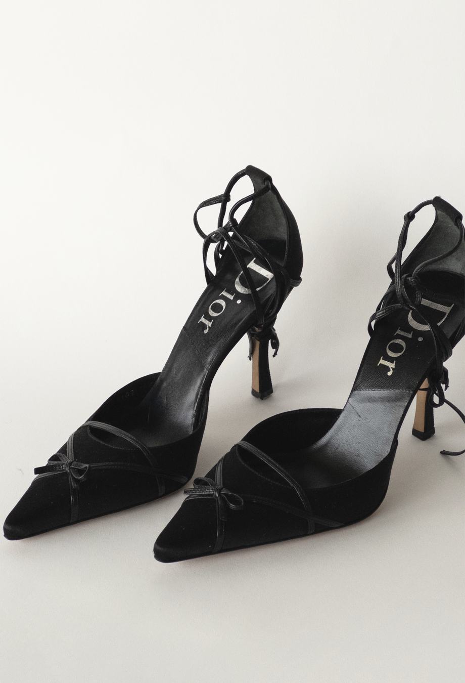 Christian Dior Vintage Bow Satin Heels in Black - Main Image