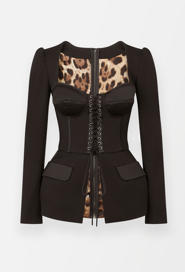 Dolce & Gabbana corset jacket in brown cotton/acetate with lace up fitted waist - front view