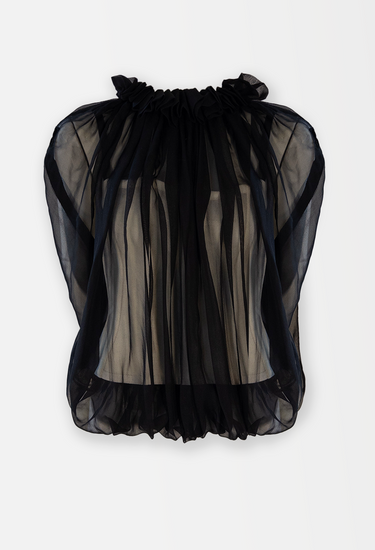 Dolce & Gabbana corset ruffle top in sculpted ivory-toned corset layered in sheer black chiffon, 2000s - front view