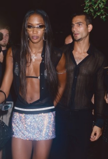 Dolce & Gabbana Naomi Campbel mini skirt in silver-tone mesh base with crystals, 2002 - worn/try-on view