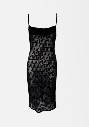 Fendi midi dress in black sheer with FF monogram - front view