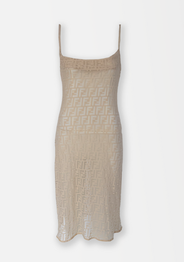 Fendi midi dress in cream sheer with FF monogram - front view