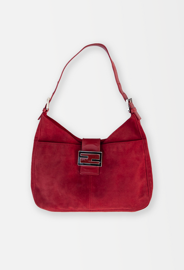 Fendi mamma bag in red suede with FF buckle, 2000s - front view