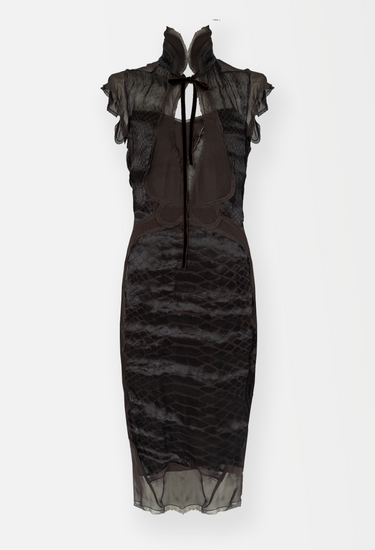 Yves Saint Laurent Tom Ford Era Chinoiserie Dress in whisper-weight silk-blend chiffon with a python-print motif, 2004 - front view