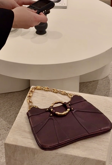 Gucci Tom Ford Limited Edition Chain Bag in brown metallic leather and bamboo motif chain, 2004 - angled view