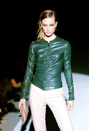 Gucci Tom Ford zip jacket in green leather, 1999 - worn-try-on view