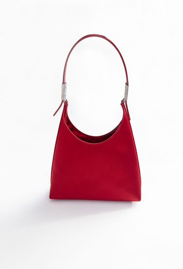 Gucci vintage mini bag in red satin with leather strap with silver-tone hardware - front view