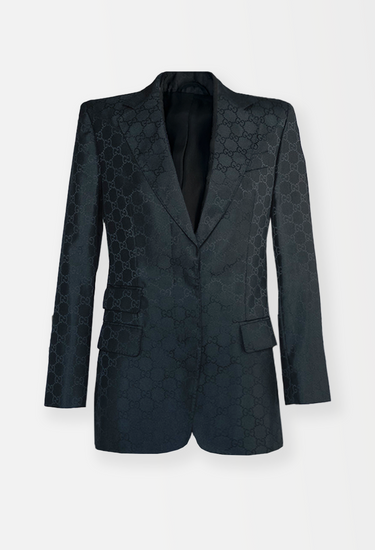 Gucci x Tom Ford blazer in black monogram silk jacquard, 1998 - front view