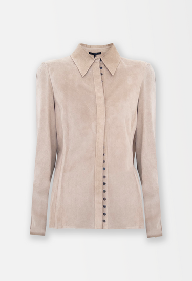 Gucci x Tom Ford leather shirt in beige leather with snap button, 2002 - front view
