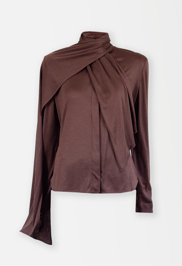Hermès Margiela Era vintage scarf shirt in brown silk - front view
