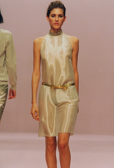 Miu Miu midi dress in champagne silk crystal dress, 2000 - worn/try-on view