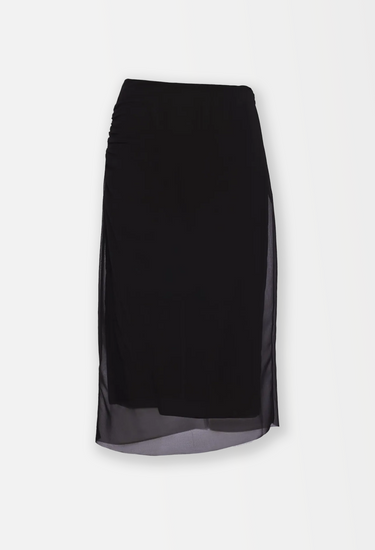 Prada midi skirt in black semi-sheer with removable inner layer, 2024 - front view