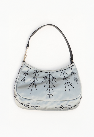 Prada vintage Cleo beaded bag in silver-toned silk satin - front view