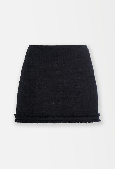 Versace mini skirt in black tweed with sequin embellishment - front view