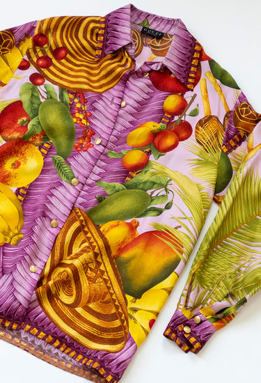 Gucci x Tom Ford vintage shirt in fruit print silk, 1994 - pattern/print detail