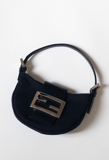 Fendi croissant bag in black soft jersey fabric with silver-tone FF logo buckle - front view