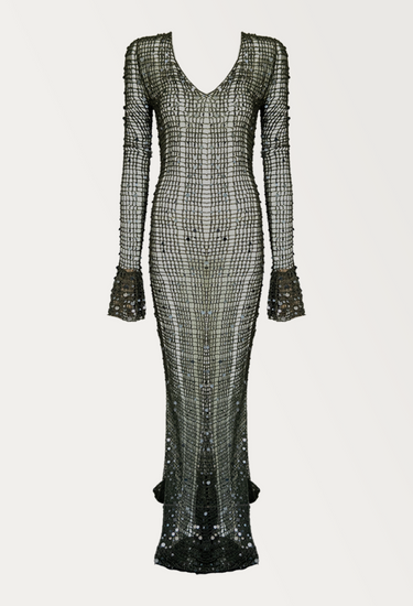 Aya Muse maxi dress in sequined black lightweight and semi-sheer - front view