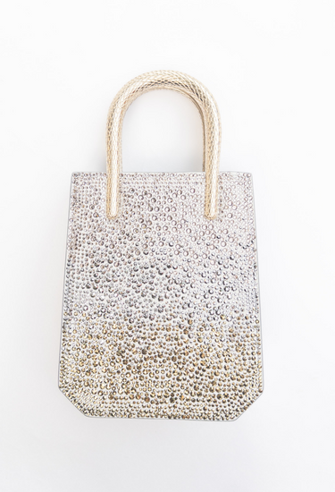 BVLGARI mini bag in champaigne and silver crystal with gold serpentine strap - front view