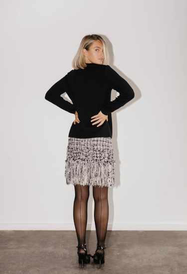 Chanel fringe skirt in monochrome palette tweed, 2004 - back view