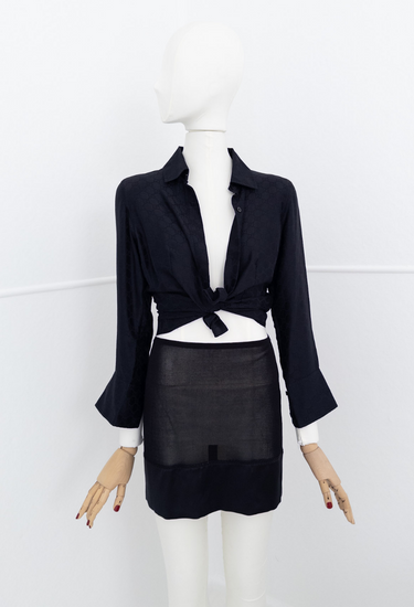 Chanel mini skirt in black mesh, 2003 - worn/try-on view