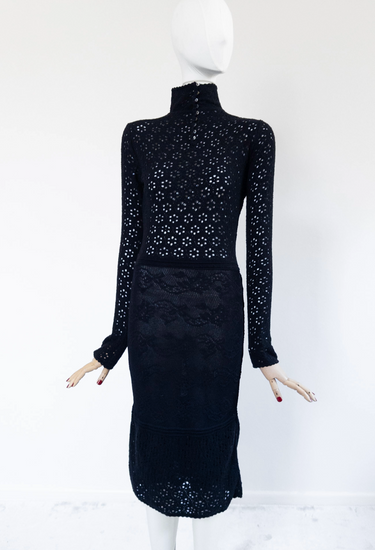 Christian Dior John Galliano black knit detail dress, F/W 1999 - worn/try-on view