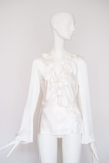 Christian Dior x John Galliano 2008 Bridal Silk Ruffle Blouse