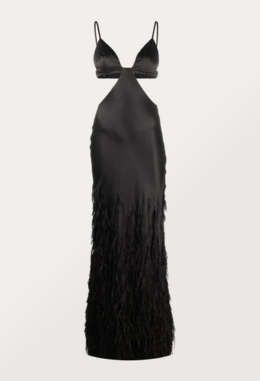 Cult Gaia Raisa feather gown in black - front view