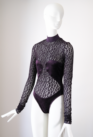 Alaïa F/W 1991 Runway Bodysuit in Plum