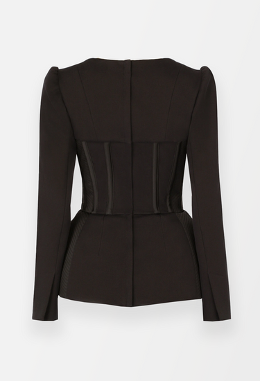 Dolce & Gabbana corset jacket in brown cotton/acetate with lace up fitted waist - front view