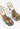 Dolce and Gabbana heels in leopard print satin with hand-beaded floral appliqués and metallic gold leather straps -  angled view