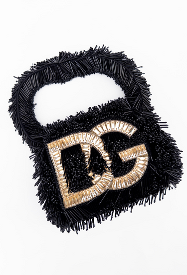 Dolce & Gabbana bag in black beads with D&G logo - angled view