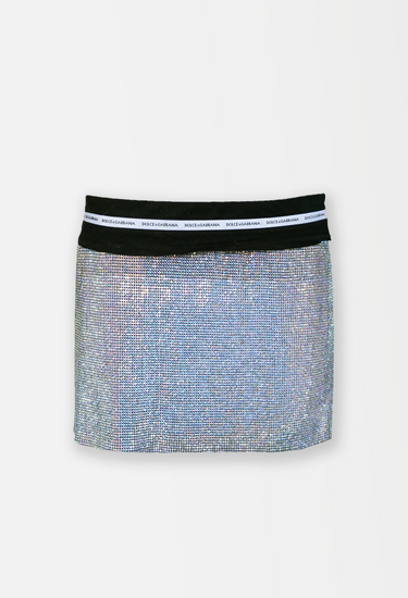 Dolce & Gabbana Naomi Campbel mini skirt in silver-tone mesh base with crystals, 2002 - front view