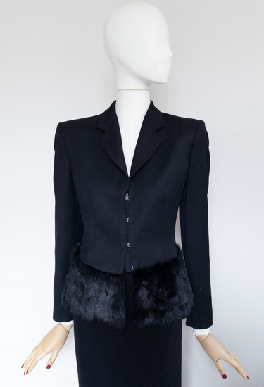 Emporio Armani blazer in black fur - worn/try-on view