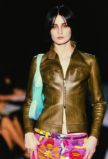 Gucci Tom Ford Era vintage leather jacket in brown, S_S 1999 - worn/try-on view