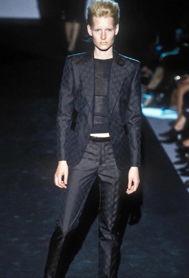 Gucci x Tom Ford blazer in black monogram silk jacquard, 1998 - worn/try-on view