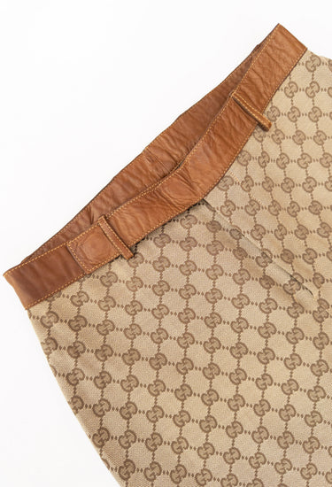 Gucci x Tom Ford trousers in caramel leather trim with  GG monogram, F/W 2000 - material/texture close-up