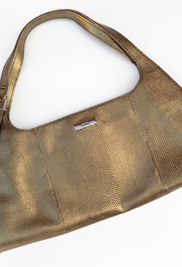 Gucci Tom Ford shoulder bag in metallic bronze lizard skin, '90s - angled view