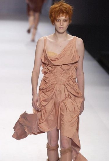 Jean Paul Gaultier vintage corset top in nude, SS 2004 - worn/try-on view