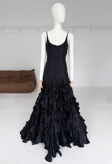 Oscar de la Renta ruffle gown in rich black taffeta - worn/try-on view
