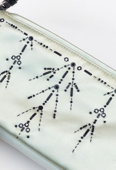 Prada vintage bag in beaded soft sage silk - material/texture close-up