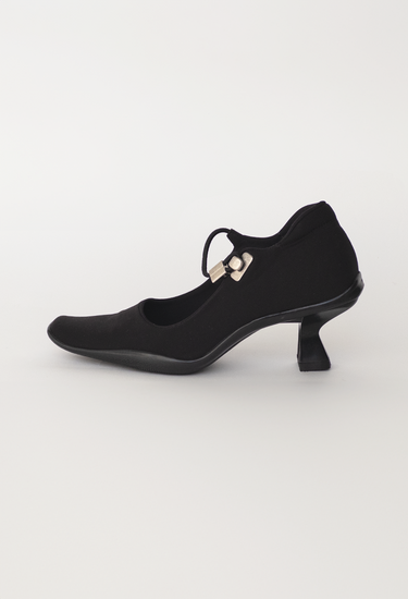 Prada Mary Jane heels in black rubber and nylon blend, 1999 - side profile