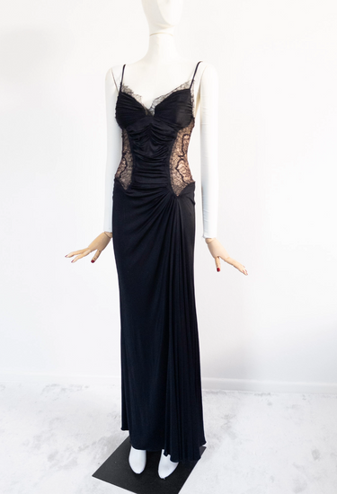 Roberto Cavalli vintage lace gown in black, 2006 - angled view