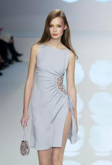 Valentino midi dress in soft pastel blue hue silk, 2004 - worn/try-on view