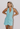 Versace x Dua Lipa mini halter dress in fresh pastel blue crepe - worn/try-on view